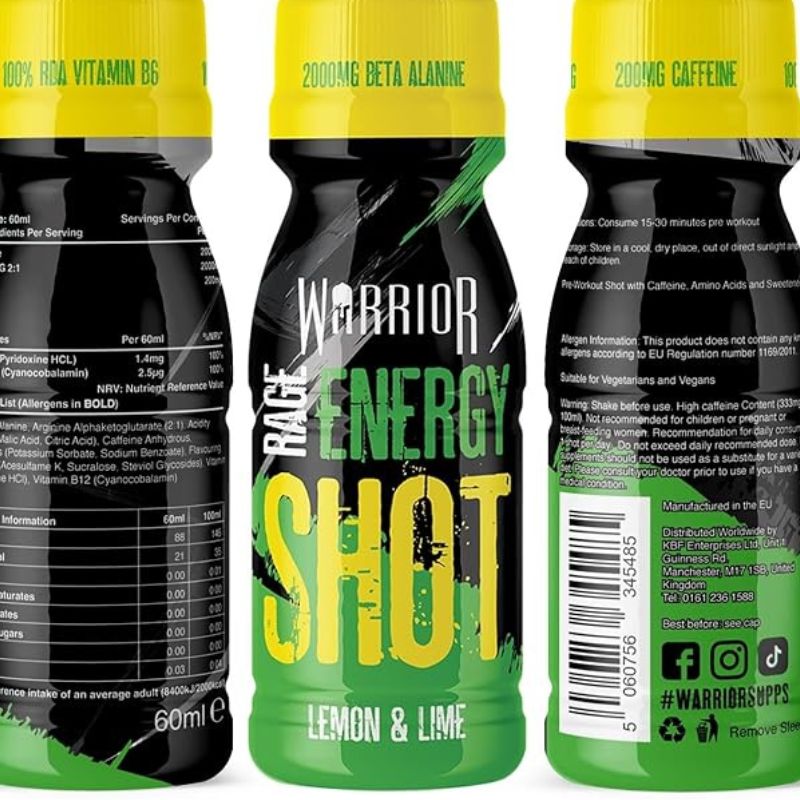BBE Aug '25 - Warrior Rage Pre-Workout Energy Shot - Lemon and Lime