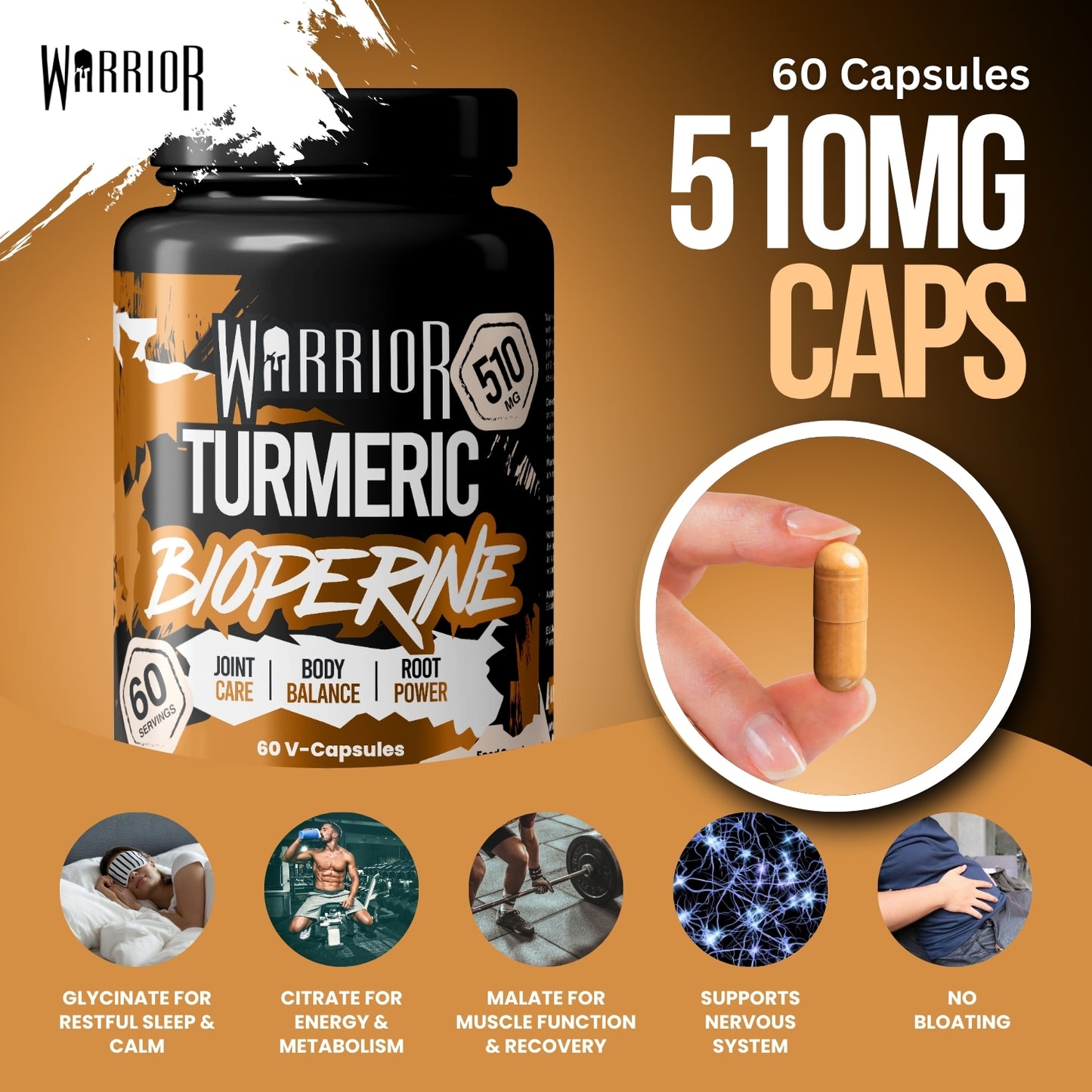 Warrior Turmeric with Bioperine (510mg) - 60 V-Caps