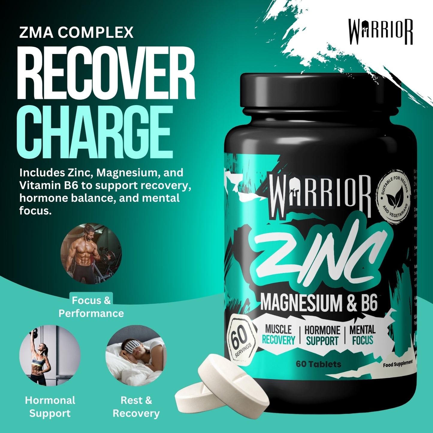 Warrior Zinc Magnesium and B6 - 60 Tabs