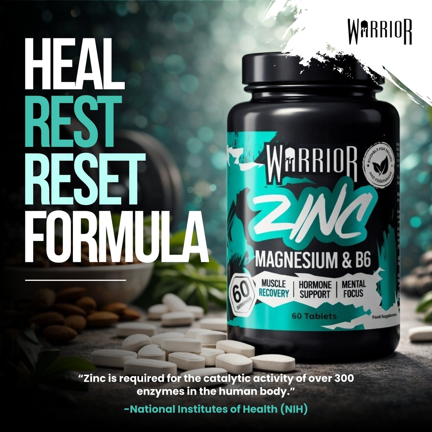Warrior Zinc Magnesium and B6 - 60 Tabs