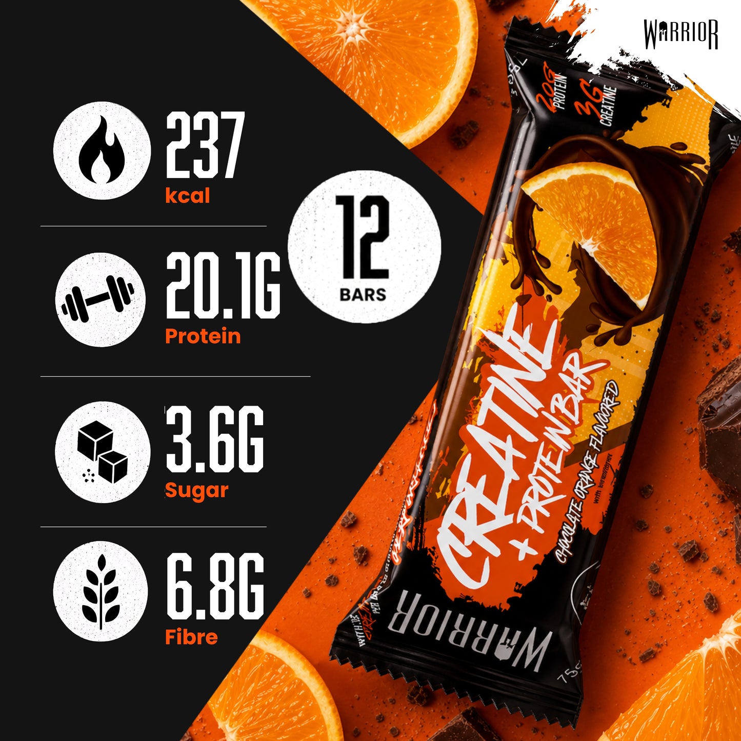 Warrior Creatine Protein Bars - 12 Bars - Strength + Muscle + Recovery