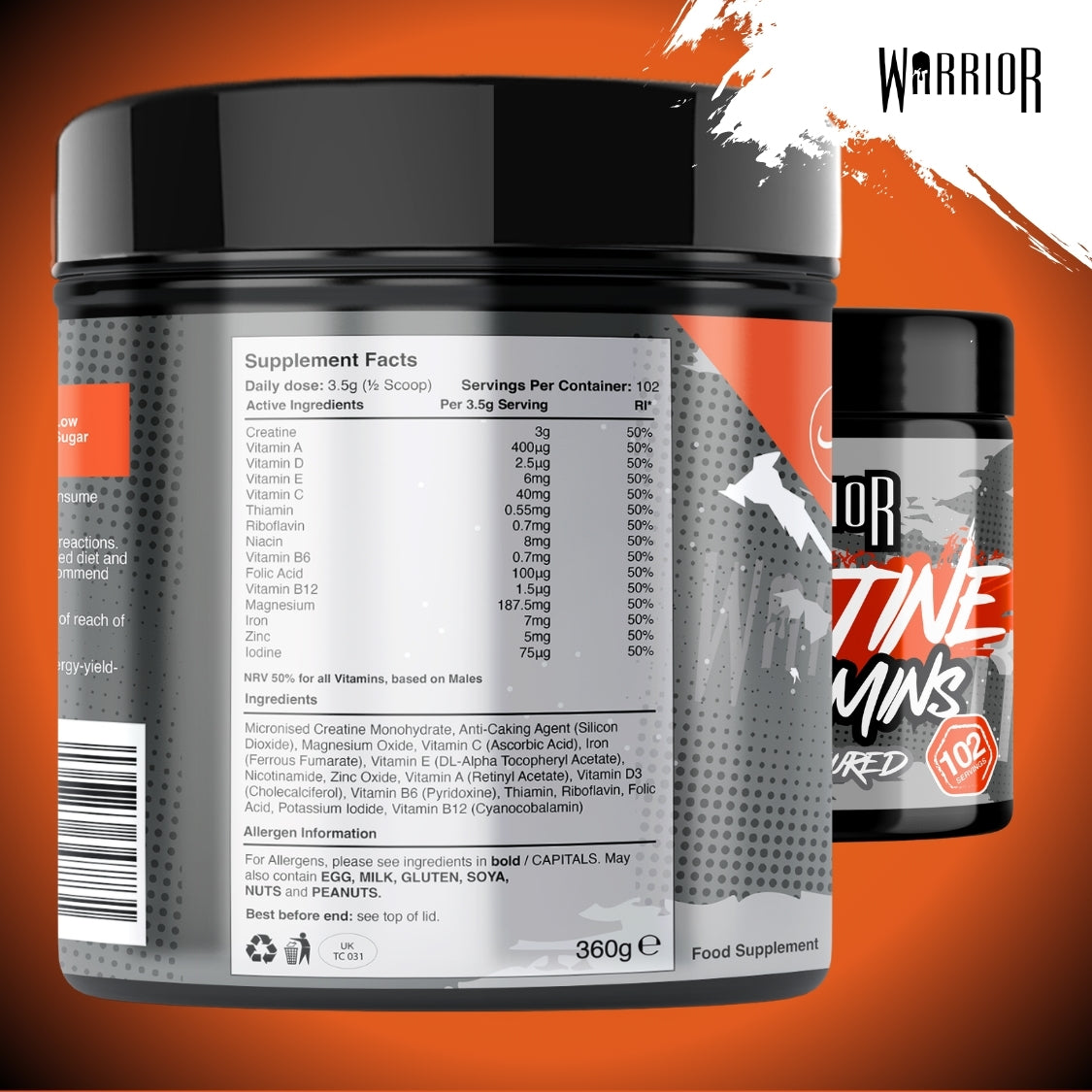 Warrior Creatine Plus Vitamins Unflavoured - 80 Servings
