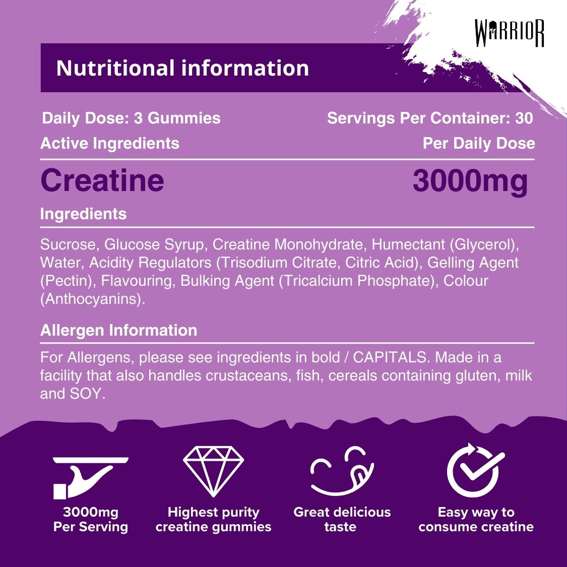 Warrior Creatine Monohydrate Gummies | 90 Gummies | 300mg