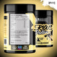 Two black plastic tubs of Warrior Serious Protein Vanilla Milkshake powder, showing the back nutrition label on the front tub and the front label on the rear tub, set against a gold-to-black gradient background.