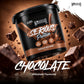 A 4.5kg tub of Warrior Serious Protein Chocolate Milkshake powder, shown at an angle against a dynamic chocolate background with floating chocolate chunks.