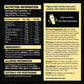 A product information card for Serious Protein Vanilla Flavouring Powder. The left side features a black background with white text detailing nutrition information, serving sizes, ingredients, allergens, and suitability for vegetarians.