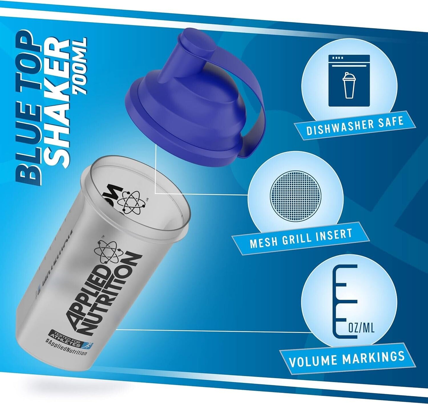 Applied Nutrition Protein Shaker Bottle - Sports Supplements Shaker Cup, Plastic Shaker Bottle (700ml)