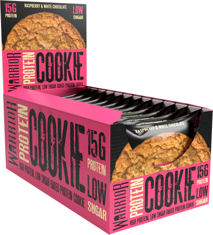 BBE Feb 25 - Warrior Protein Cookie - 12 x 60g Cookies - White Chocolate Raspberry